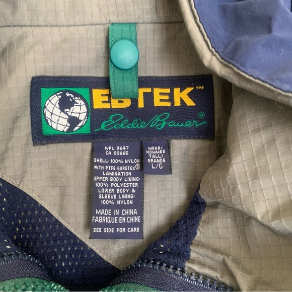 Vintage Eddie Bauer Ebtek Men's Large Gore-Tex Rain Ski Jacket Parka Hidden Hood - Picture 3 of 13